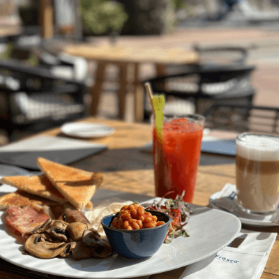 Full english breakfast on a table