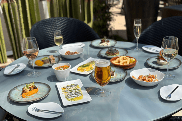 Table full of food and drinks